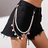 junyou Hip Hop Regenbogen-Harz-Halskette für Herren und Damen, niedliche Taillenkette, mehrfarbige Acryl-Blumen-Hose, Punk-Schmuck (Farbe: Herz-Perle)