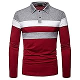 GAOBI Herren Langarm Shirt Herbst Streifen Poloshirt Longsleeve Männer Kent-Kragen mit Button Polohemd Casual Kontrast Patchwork Dreifarbige Baumwolle Langarmshirts Mode Reverskragen Sw