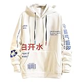 Xmiral Kapuzenpullover Herren Buchstabe Drucken Patchwork Hoodie Langarm Pullover mit Kapuzen Freizeitmode Tunnelzug Kängurutasche Sweatershirt Tops(a Weiß,4XL)