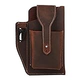 Retro Belt Waist Men's Bag, Genuine Leather Belt Pouch, Waterproof Leather Fanny Pack with Key Holder, Men Cell Phone Belt Bag Wearable Belt (Brown)