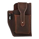 Retro Belt Waist Men's Bag, Genuine Leather Belt Pouch, Waterproof Leather Fanny Pack with Key Holder, Men Cell Phone Belt Bag Wearable Belt (Brown)