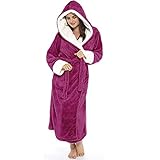 GiHai Herbst Winter Verdicken Warm Schlafanzug Plüsch Negligee Frauen Elegant Langarm Hoodie Schnürbademantel Nachtwäsche Kimono Fleece Bademantel Pyjama Damen Mode Loose Homewear Maxi N