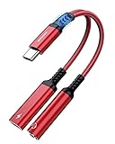 ZOOAUX USB C auf 3,5 mm Kopfhörer- und Ladeadapter, 2-in-1 USB C auf AUX-Audio-Buchse mit PD 60 W Schnelllade-Dongle-Kabel für Stereo, Kopfhörer, kompatibel mit S20/S21 Note 20/10, Pixel 4/3 (rot)