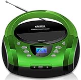 Tragbare Boombox | CD/CD-R | USB | FM Radio | AUX-In | Kopfhöreranschluss | CD-Player | Kinder Radio | Boombox | CD-Radio | Stereoanlage | Kompaktanlage (Silverstone Green)