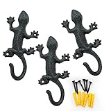 Chas Bete Gecko Kleiderhaken Wand Garderobenhaken, 17cm Vintage Metall Wandhaken 3er-Set Haken Garderob