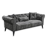 Stella Trading CHESTER Sofa 2-Sitzer mit Schlaffunktion, Microfaser Elefant - Vintage Chesterfield Couch mit Knopfheftung und Metallfüßen - 188 x 77 x 95 cm (B/H/T)