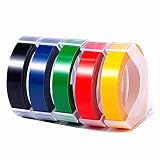 Anycolor kompatible 9mm Prägeband als Ersatz für DYMO Prägeband Etiketten Schwarz/Blau/Rot/Gelb/Grün Selbstklebendes 3D Kunststoff Prägeetiketten für Dymo Omega Junior Beschriftungsgerät, 5 R