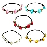 Zeayebsr 5 Stück Multicolor Stirnbänder Blumenkrone Girlande mit verstellbarem Gummiband für Frauen Mädchen Festival Hochzeit, Frau für Fotografie Kranz Blumenkranz Stirnband B