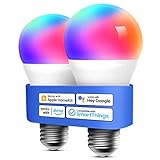 Smart WLAN Glühbirne funktioniert mit Apple HomeKit, Meross Wifi Lampe LED Mehrfarbige Dimmbare Glühbirne kompatibel mit Siri, Alexa, Google Home und SmartThings, E27 Warmweiß, 2 Stück