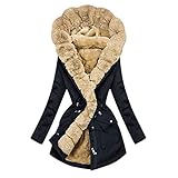 iHENGH Damen Winter Jacke,Warme Winterjacke mit Kapuze und Taschen,Steppmantel Plüsch Mantel Warm Gefütterte Winterjacke,Damen Wintermantel mit Elastische Schnur Mantel Verdickte(Marine,L)