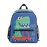 Rucksack für Kleinkinder, niedlicher grüner Dinosaurier im Auto, Kinder-Büchertaschen für Mädchen, Schulanfang, Mini-Reiserucksack