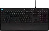 Logitech G213 Prodigy Gaming-Tastatur, RGB-Beleuchtung, Programmierbare G-Tasten, Multi-Media Bedienelemente, Integrierte Handballenauflage, Spritzwassergeschützt, Deutsches QWERTZ-Layout - Schw