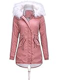 Jamickiki Damen Kapuzenjacke aus Baumwolle mit Kunstfell gefüttert Reißverschluss Slim Fit Outwear Parka Wintermantel Schwarz Beige Pink Army Green - Pink - M