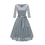 AMhomely Bankett Abendkleid für Frauen Hochzeit Gäste Elegant Spitze Patchwork bestickt A Linie Plissee Swing Kleider Damen formelle Gelegenheit Abendkleider Party, G-grau, M