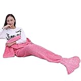 XYSQ Sanft Meerjungfrau Decke Kinder Handgemachte Häkeln Meerjungfrau Flosse Decke Für Kinder, Mermaid Blanket Alle Jahreszeiten Schlafsack, 140x70cm Dauerhaft (Color : Pink)