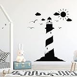 Leuchtturm Nautik Meer Reise Lenkrad Himmel Sonne Wolken Vögel Vinyl Wandaufkleber Aufkleber Kinder Kinderzimmer Schlafzimmer Büro Studio Wohnkultur Wandb