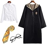 Deciduous Harry Kostüm für Erwachsene Hufflepuff-Mantel-Kap Krawatte Hemd Karneval Verkleidung Jungen Mädchen Magische Robe Wizard Halloween Karneval Festmode,Women,XXL