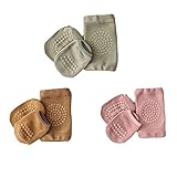 Sendley Baby Krabbeln 3 Paar Baby Knieschoner und 3 Paar Baby Socken mit Gummipunkte Anti-rutsch für Baby Krabbelschoner Krabbelhilfe Knieschützer 1-3 Y (Rosa braun Grün)