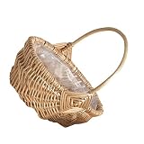 NOLITOY Picknickkorb Hand Gewebt Korb Bauernhaus Korb Rustikal Chic Obstkorb Holz Hühnereikorb Hochzeit Blume Korb Sungybies Organizer Khaki 26X25. 5X16