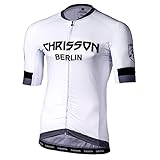 CHRISSON Essential Whiteline 4XL Weiß-Grau Fahrradtrikot Kurzarm für Herren, Atmungsaktive Fahrradbekleidung, Radtrikot mit Reißverschluss, Fahrrad Trikot für Männer mit 3 großen Rück