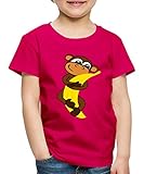 Spreadshirt Süßer AFFE Mit Banane Zeichnung Kinder Premium T-Shirt, 98-104, Dunkles Pink