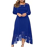 BIKETAFUWY Partykleid: Damen Plus Size Rundhals Kleid Langarm Unregelmäßige Spitzennächte Lang Formales Kleid, Abendkleid Festlich Kleid Winterkleid Cocktailk