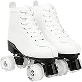 Xbshmw Rollschuhe PU Leder, glänzende Allrad Rollschuhe, Unisex für Erwachsene Kinder mit Tasche,White Wheel,40