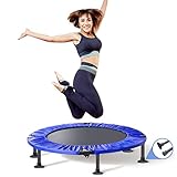 Mini Fitness Trampolin Ohne Griff Klappbar 102cm, Professionelles Fitness-Trampolin mit Anti-Rutsch-Saugnäpfe, Leises Fitness Rebounder für Übung, Indoor / Garten, Max. 150 kg