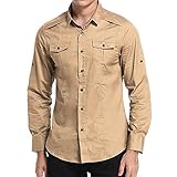 PEOD Herren Langarm Shirts Reverskragen Knopfleiste Einfarbig Militär Tactical Arbeitshemd mit Tasche Männer Herbst Frühling Longsleeve Button Down Slim Fit Baumwolle T Shirt Sweatshirt U