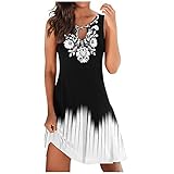 Briskorry Sommerkleid Damen Knielang, Sexy V Ausschnitt Kleid Lockeres Strandkleid Damen Sommer Kurzarm Druckkleider Lässiges Urlaub
