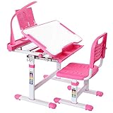 Forfar Kids Study Desk and Chair Set mit höhenverstellbarer Lampe mit EU-Stecker Schreibtisch und Stuhlset für Schülerinnen und Schüler Schreibtisch und Stuhlset für Kinder mit ausziehbarer Schub