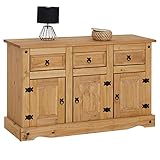 CARO-Möbel Sideboard Salsa Kommode Mexiko Stil Highboard Anrichte Kiefer massiv gebeizt, gewachst mit 3 Schubladen und 3 Tü