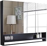 Spiegelkabinett Einfaches und modernes lackiertes Massivholz-Badezimmerspiegel Wandgeschlossenes Schließfach HD Eitelkeitspiegel Rack Edelstahl Tuch Bar (Color : Black, Size : 80 * 14 * 80cm)