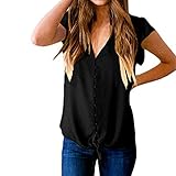 2018 Damen Shirt Kurzarm Ronamick Women's Casual V-Ausschnitt Tasten Ärmel Lose Krawatte Front Shirt Bluse Top (Schwarz, M)