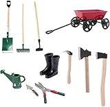 11er Set Miniatur Puppenhaus Gartengeräte Miniaturgarten Mikrolandschaft Miniatur Garten Möbel Deko Metall Gießkanne Karren Rake Schaufel für Feegarten Biergarten Minigarten Wirbel Zwerg G