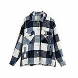 Damen Karrierte Bluse Mantel Mit Taschen, Herbst Winter Flanell Langarmshirt Karohemd Loose Plaid Top Hemdjacke Holzfällerjacke Baumwolle Button-down Hemdbluse Fashion Classic Shirt F