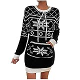 BIKETAFUWY Weihnachtskleid Damen Weihnachten Printed Pocket Sweater Kordelzug Dress, Xmas Sweatshirt Pullover Kleid, Casual Xmas Partykleid Christmas Cocktailk