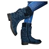 Kobilee Damen Winterstiefel mit Absatz Wasserdicht Gefüttert Kurzschaft Vintage Kurz Cowboy Boots Stiefel Halbstiefel Damenschuhe W