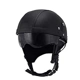 LUNANA Retro Motorrad Lederhelme, ECE Zertifiziert, mit Visier Vintage Style Motorrad Fahrrad Roller Halber Helm, Atmungsaktives Polster Waschbares (57-62CM)
