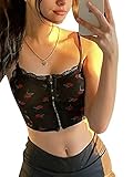 Shuyun Damen Sommer Floral Crop Cami Tops, ärmellos, Spaghettiträger, Spitzenbesatz und Silber Haken vorne Camisole für Frauen Geschenk, Schwarz , S