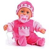 Bayer Design 93800-pink 93825AA Babypuppe First Words, Schlafaugen, spricht 24 Babylaute, weicher Körper, mit Schnuller und Flasche, 38 cm, pink