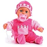 Bayer Design 93800-pink 93825AA Babypuppe First Words, Schlafaugen, spricht 24 Babylaute, weicher Körper, mit Schnuller und Flasche, 38 cm, pink