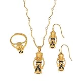 Papua-Neuguinea Trommel Und Schwarzer Emaille-Anhänger-Halsketten-Anhänger Ethnischer Ring-Schmuck-Set #169206