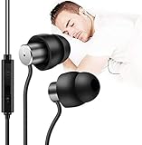 Schlaf Kopfhörer Ohrstöpsel, Mini In Ear-weiche Silikon-Schallisolierung Kopfhörer mit 3,5 mm Stecker, Superkomfortable Ohrstöpsel mit Mikrofon und Lautstärkeregler für Schlaf, Schwarz, von AGPTE