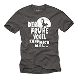 T-Shirts mit lustigen Sprüchen DER FRÜHE Vogel KANN Mich MAL Grau XXXXL