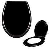 Asina WC Sitz mit Absenkautomatik und Fix-Clip Befestigung Einfache Montage Oval WC-Deckel Duroplast Toilettensitz(Schwarz)