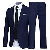 Allthemen Anzug Herren Anzüge Slim Fit 2 Teilig Business Herrenanzug Sakko Hose Party Marineblau XXL