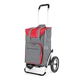 Andersen Einkaufstrolley Royal mit Metallspeichenrad 25 cm und 45 Liter Einkaufstasche Wismar grau/rot mit Kühlfach Einkaufswagen Gestell aus Aluminium klappb