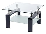 ts-ideen Design Wohnzimmer Couch Glastisch Glas Beistell-Tisch Edelstahl Holz Hochglanz Schwarz + 8 mm ESG Sicherheitsglas mit Ablag