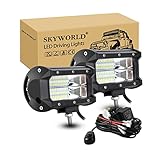 SKYWORLD 2 Stück 5“ 72 W LED Pods Lichtleiste Flutlicht LED Pods Wasserdicht Arbeit Offroad Fahrlicht Nebelscheinwerfer Arbeitslampen mit Kabelbaum für LKW Traktor Auto Boot ATV UTV SUV